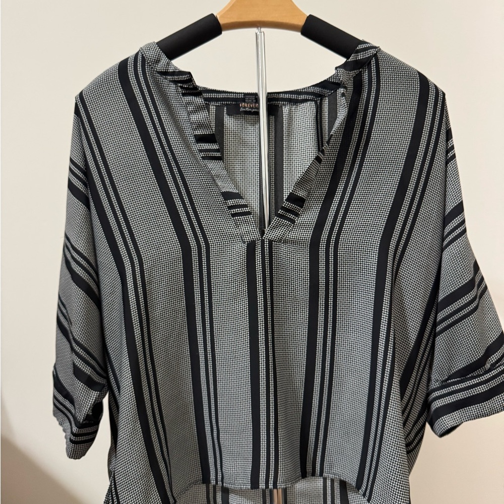 Forever 21 Black and Gray Striped Blouse